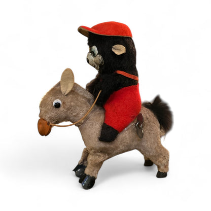 Wind-Up Monkey Riding Donkey Toy | 1950s Plush Mechanical Collectible