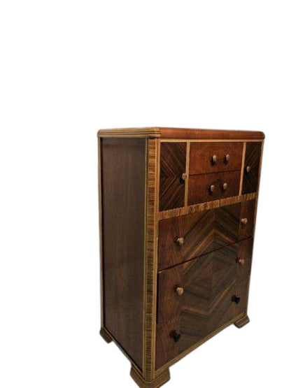 STUNNING 1930s Inlay Wooden Dresser with Five-drawers and Two-doors
