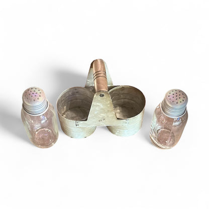 Galvanized Metal Caddy with Glass Salt & Pepper Shakers