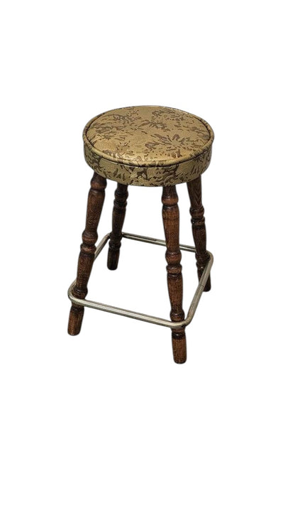 Retro Vinyl Stool with Groovy Green and Yellow Pattern