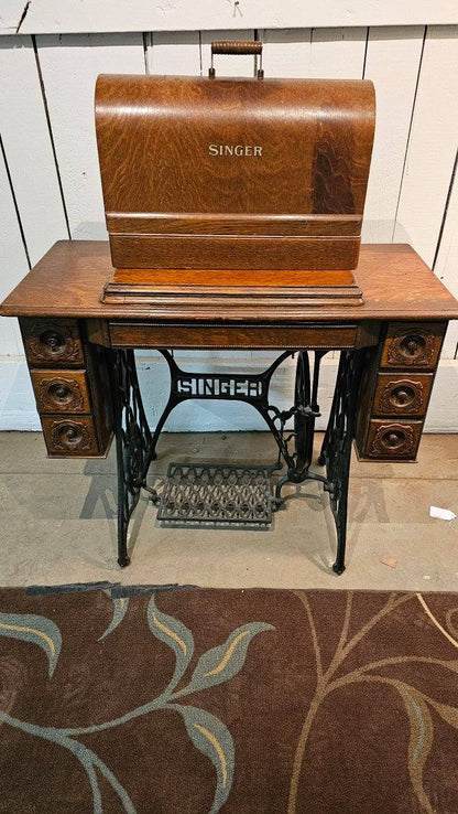 Traveling Hand-Crank 1900s Sewing Machine with Case Included