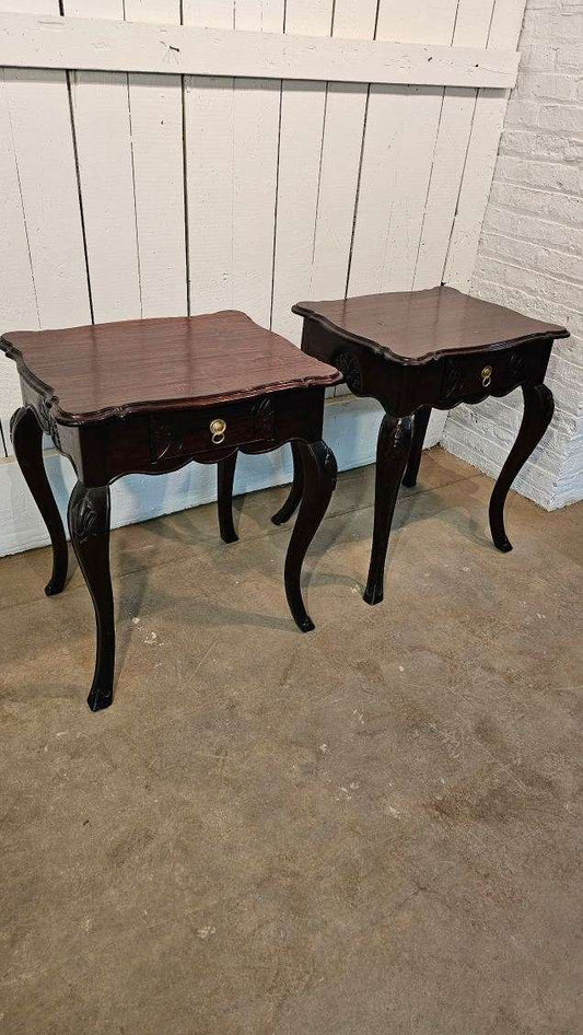 Scalloped Top Antique Side Tables with Drawer