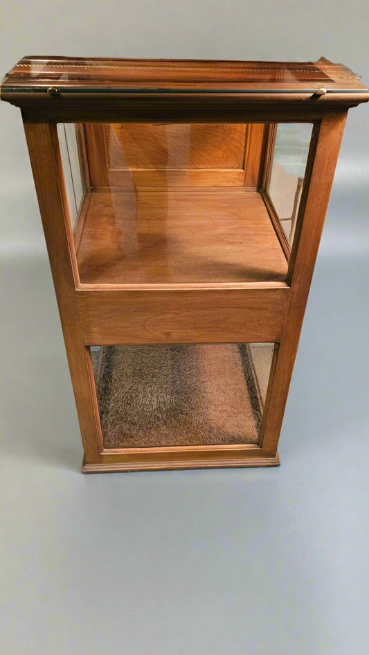 Pair of Antique Wood & Glass Display Cases – Early 20th Century Cabinets with Steel Toe Base