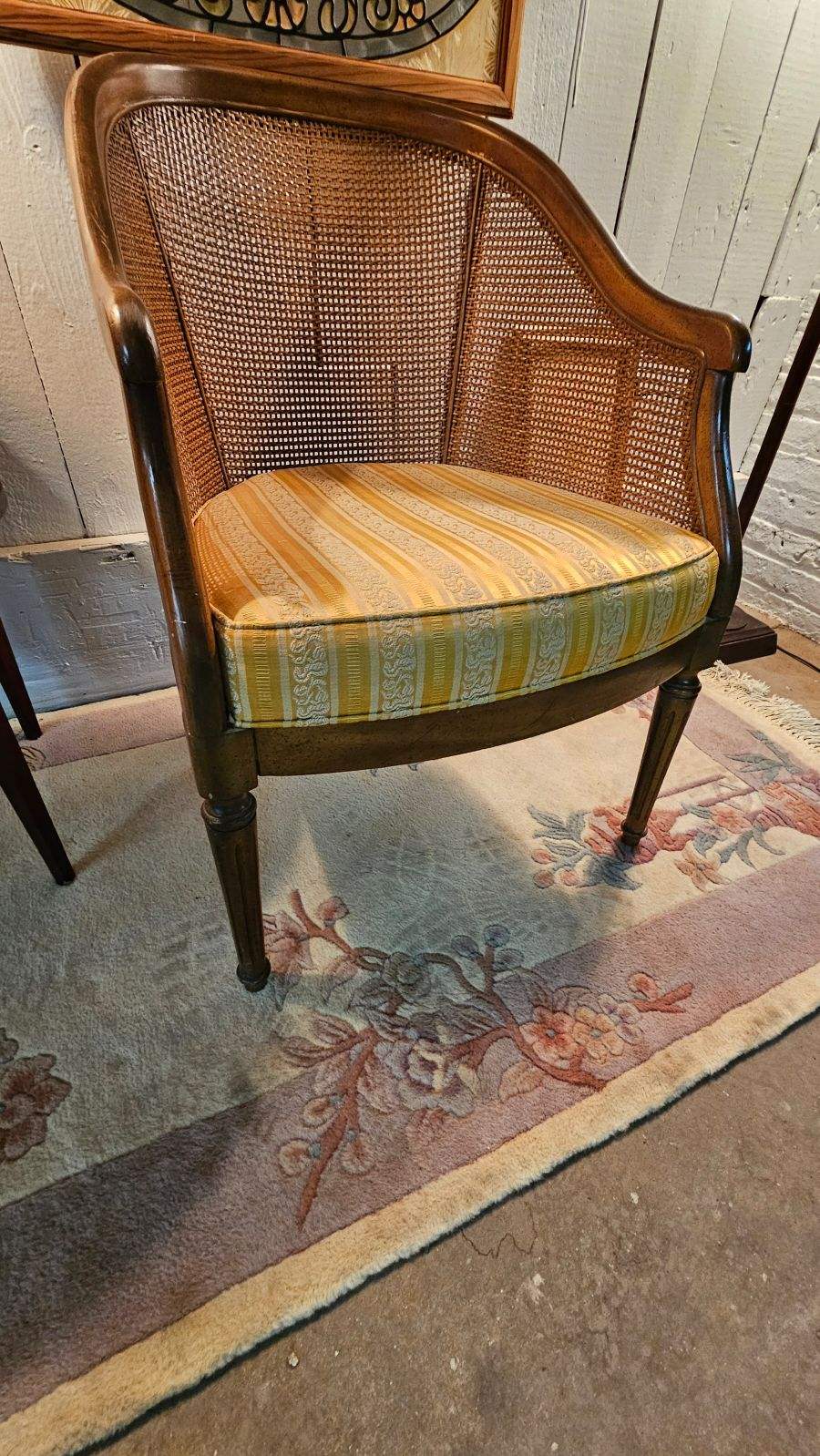 Striped Yellow Pattern Cushion Rattan Wood Chair