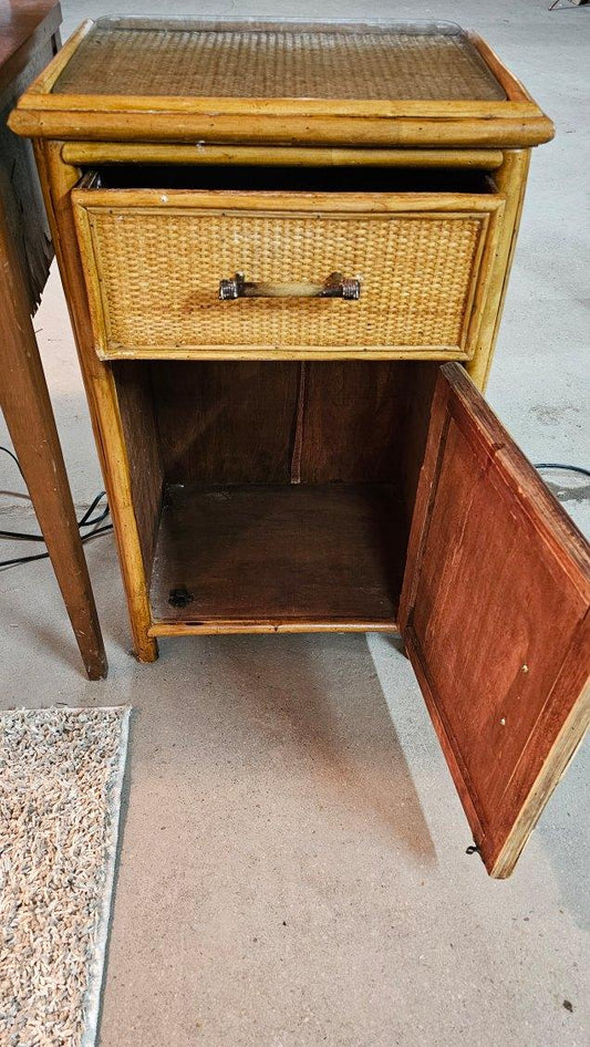 Bamboo Rattan Side Table – Mid-Century Boho Accent Table