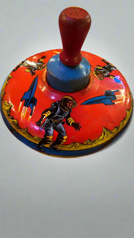 Push-Spin Toy – 1950s Astronaut  Space-Themed Tin and Plastic Collectible