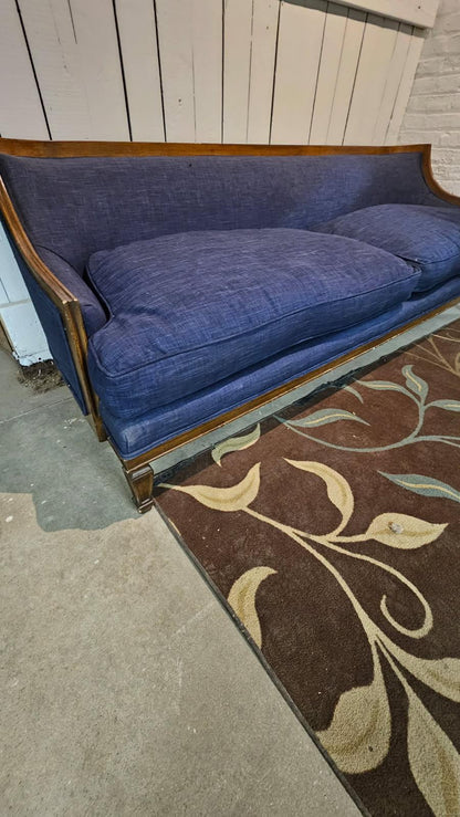 Cobalt Blue Couch with Wood Frame