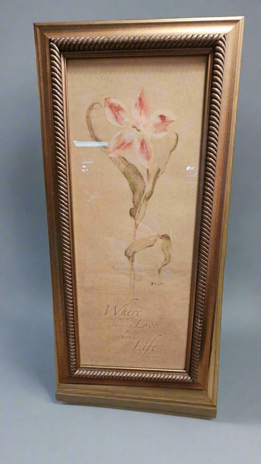 Framed Lily Wall Art – 1990s Vintage Floral Print in Wooden Frame