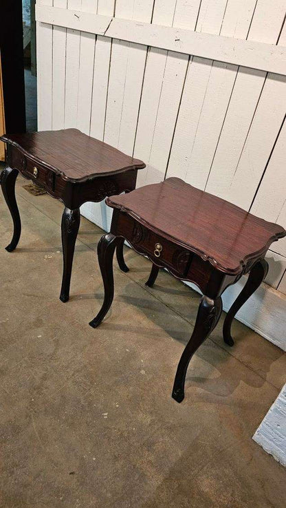 Scalloped Top Antique Side Tables with Drawer