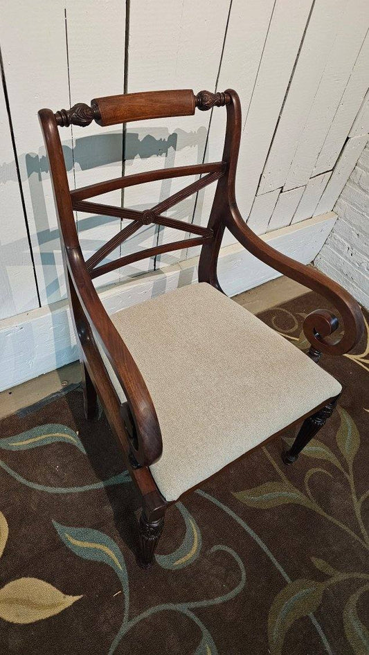 Armchair – Inlaid Mahogany Accent Chair with Upholstered Seat