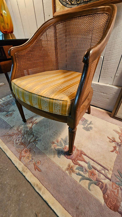 Striped Yellow Pattern Cushion Rattan Wood Chair