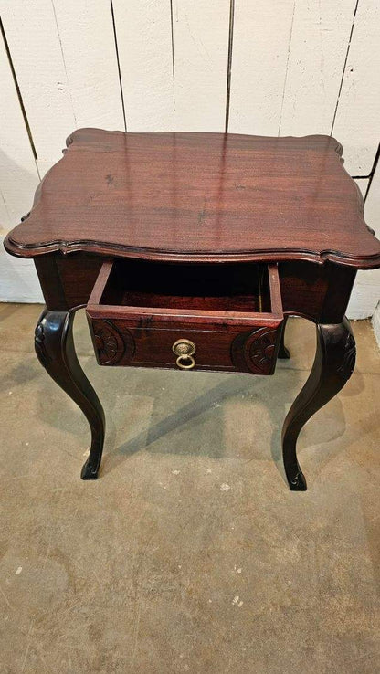 Scalloped Top Antique Side Tables with Drawer