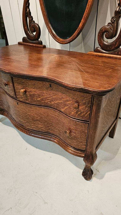 Exquisite Antique Quarter Sawn Oak Three Drawer Dresser
