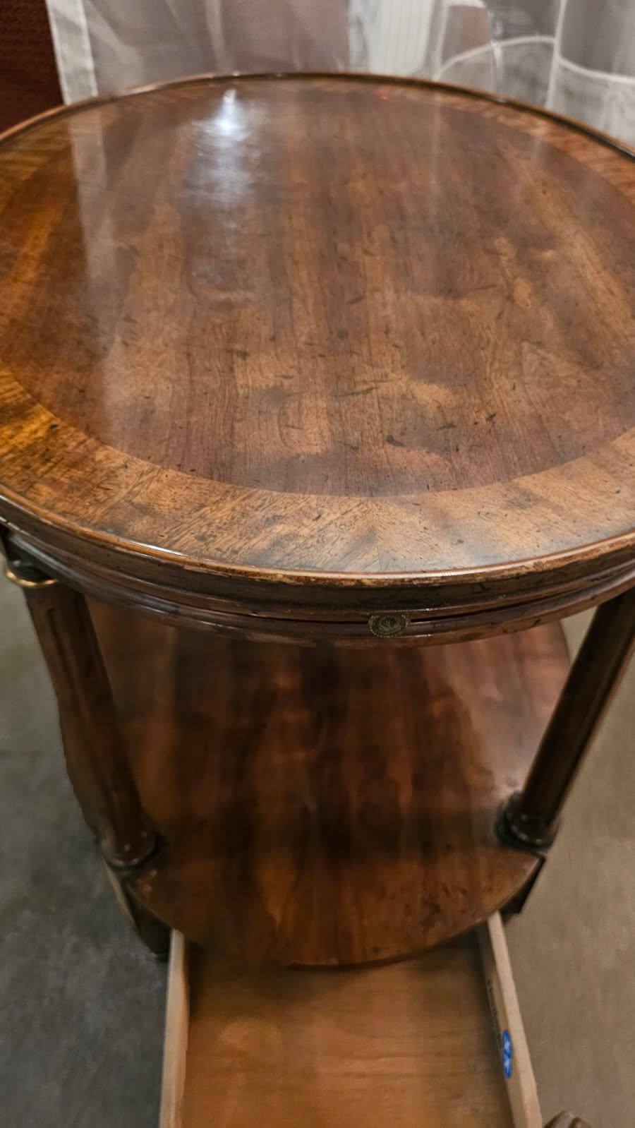 Oval Mahogony Lamp Table with Drawer and Writing Slab