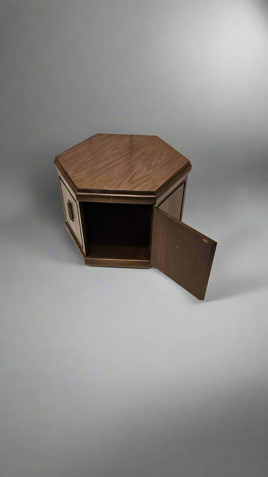 Side Table with Storage – Mid-Century Wooden Octagon End Table