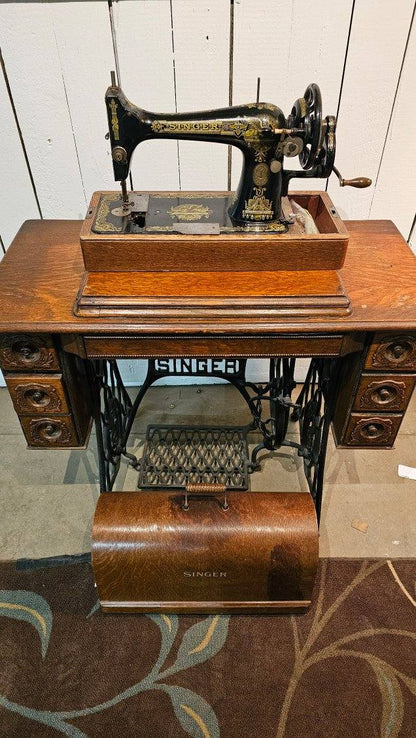Traveling Hand-Crank 1900s Sewing Machine with Case Included