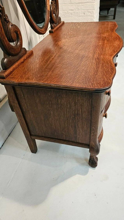 Exquisite Antique Quarter Sawn Oak Three Drawer Dresser