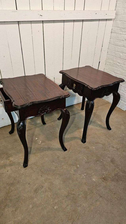 Scalloped Top Antique Side Tables with Drawer