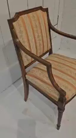 Wooden Arm Vintage Chair with Yellow Floral Striped Upholstery