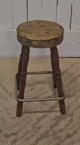 Retro Vinyl Stool with Groovy Green and Yellow Pattern