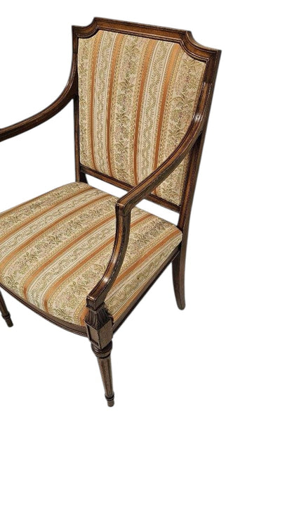 Wooden Arm Vintage Chair with Yellow Floral Striped Upholstery