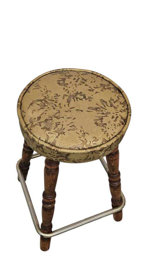 Retro Vinyl Stool with Groovy Green and Yellow Pattern
