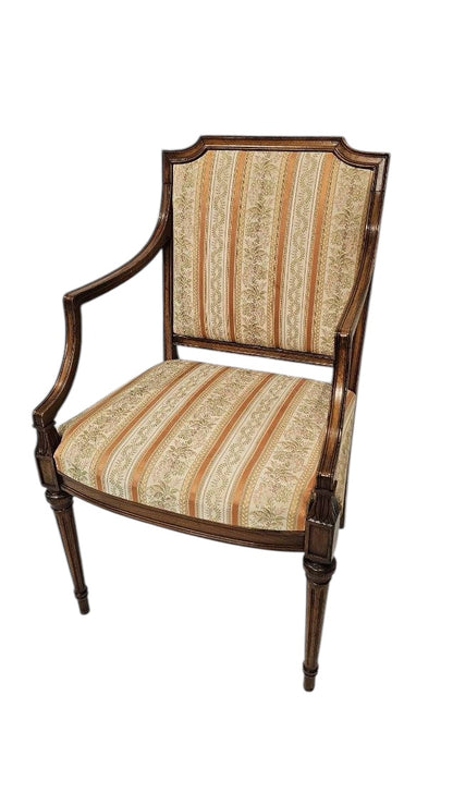 Wooden Arm Vintage Chair with Yellow Floral Striped Upholstery