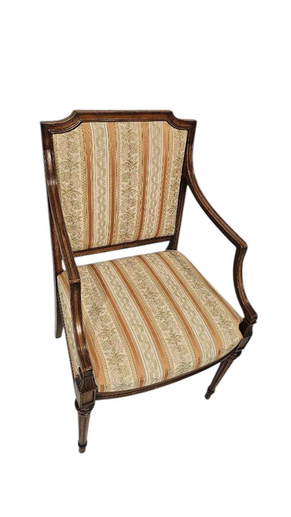 Wooden Arm Vintage Chair with Yellow Floral Striped Upholstery