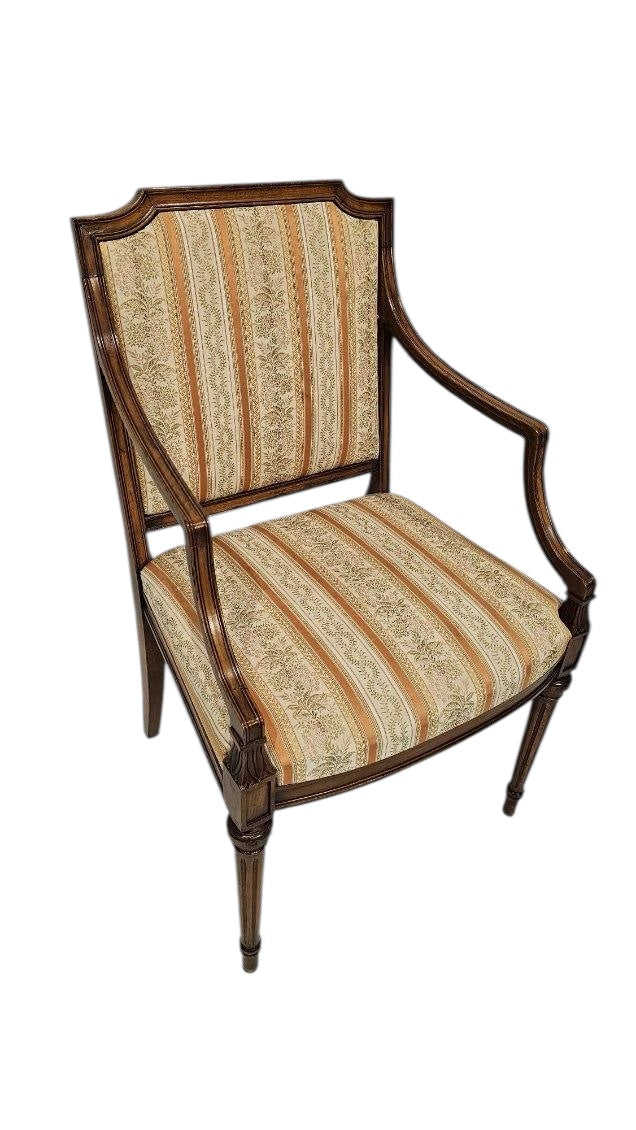 Wooden Arm Vintage Chair with Yellow Floral Striped Upholstery